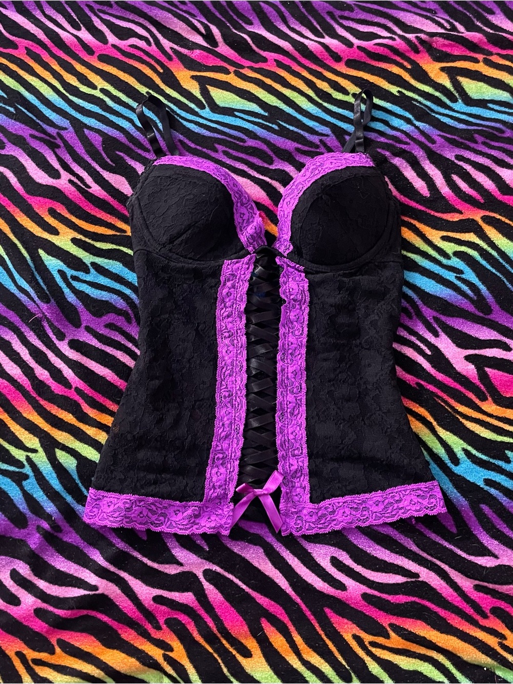 Y2k Lace Bustier Top with Purple Trim